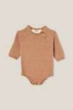 Organic Newborn Knit Long Sleeve Bubbysuit, TAUPY BROWN - alternate image 1