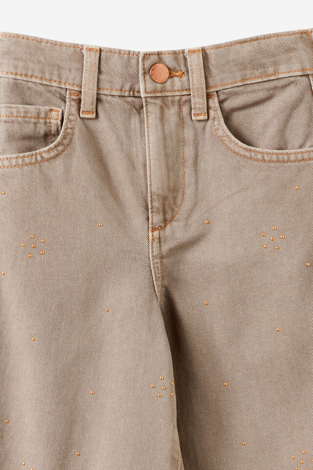 Unisex Super Barrel Leg Denim Jean, LIGHT MANLY MID GREY/FLOWER STUDS