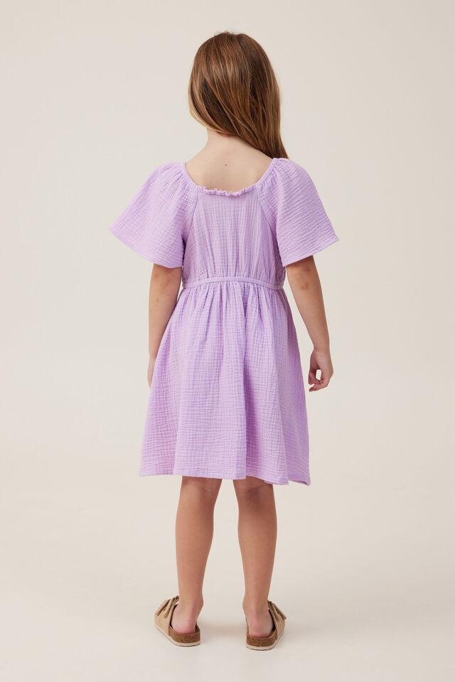 Paige Short Sleeve Dress, LILAC DROP/FLORAL EMBROIDERY