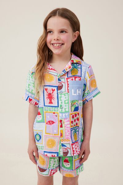 Riley Short Sleeve Pyjama Set Personalised, MULTI/XMAS VACAY