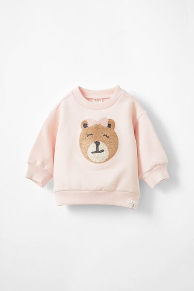 Alma Drop Shoulder Sweater, PINK PEARL/TEDDY BOW BEAR