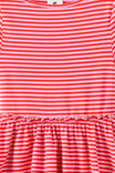 Boat Neck Frill Short Sleeve Dress, VARSITY RED/STRAWBERRY MILK STRIPE - example image 2