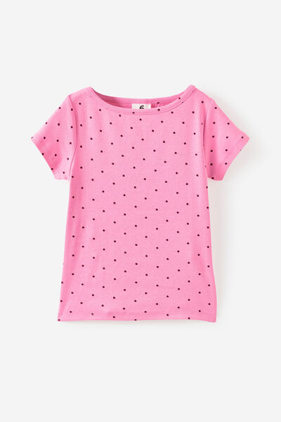 Fitted Short Sleeve Essential Boat Neck Tee, STRAWBERRY MILK/BERRY JAM SPOT