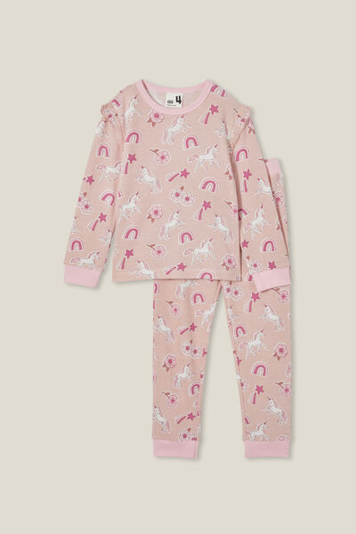 Fiona Long Sleeve Pyjama Set, ZEPHYR/UNICORN WOOD STAMP