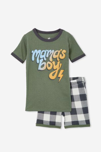 Isaiah Short Sleeve Pyjama Set, SWAG GREEN/MAMA’S BOY