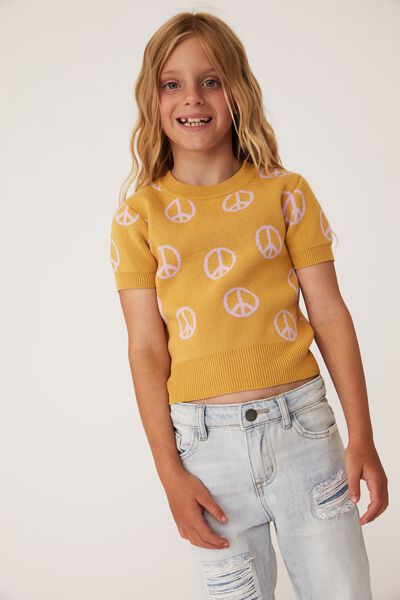 Camiseta - Macy Knit Top, HONEY GOLD/PEACE