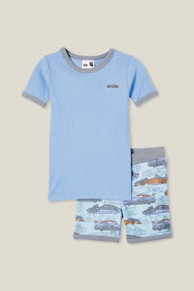 Tyler Short Sleeve Pyjama Set, DUSK BLUE/FAST CARS