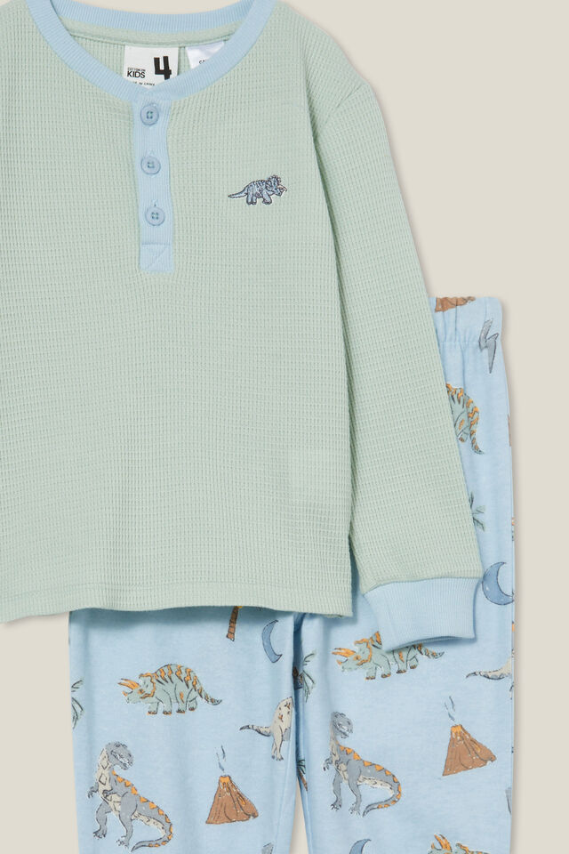 Winston Long Sleeve Pyjama Set, STONE GREEN/DINO WOOD STAMP