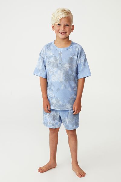 Leo Short Sleeve Pyjama Set, SUPER SOFT TIE DYE DUSK BLUE/STEEL
