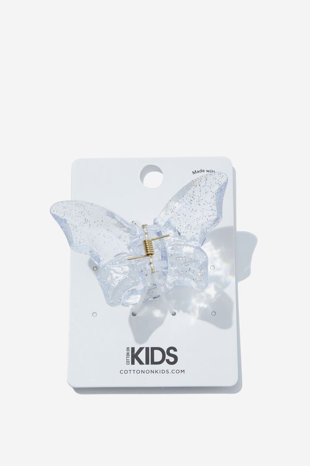 Claudia Claw Clip, WHITE GLITTER FACETED BUTTERFLY