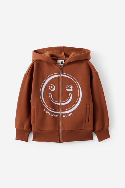 Sammy Zip Through Hoodie, CHESTNUT/ICE BLUE FUN DAY CLUB