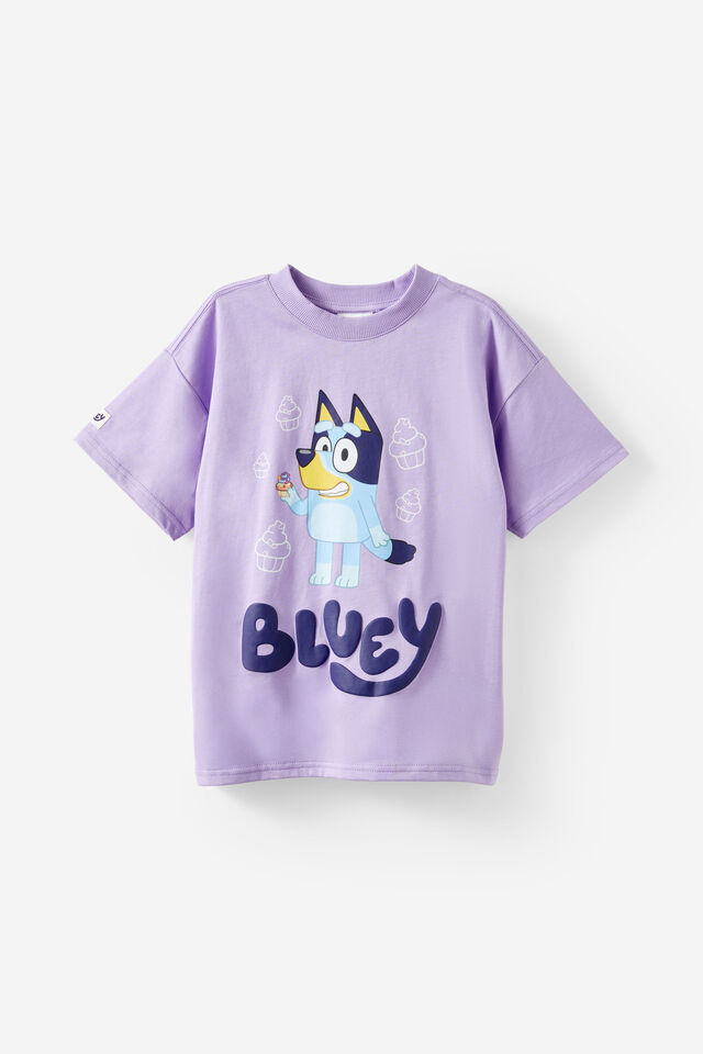 Bluey Drop Shoulder Short Sleeve Tee, LCN BLU BLUEY CUPCAKE/LILAC MOOD