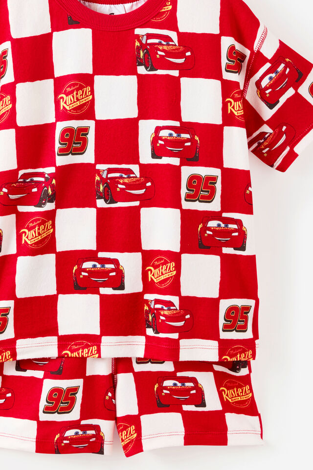 Lightning McQueen Disney Pixar Snoozesoft Short Sleeve Boxer Pj Set, LCN DIS VARSITY RED/LIGHTNING MCQUEEN CHECKS