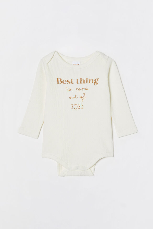 Organic Pointelle Long Sleeve Onesie, MILK/BEST THING 2025