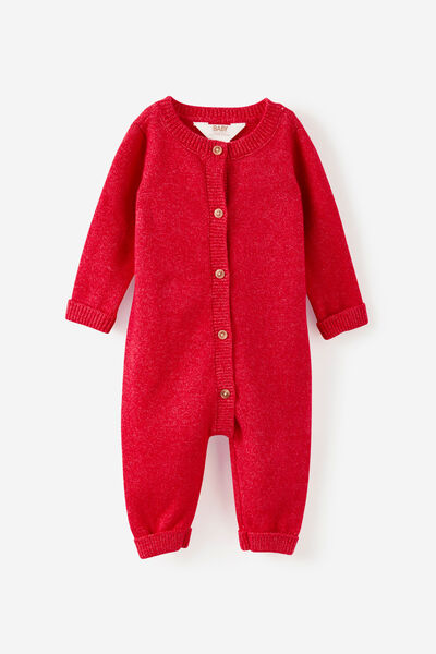 Baby Organic Knit Blend Long Sleeve All In One, VARSITY RED MARLE