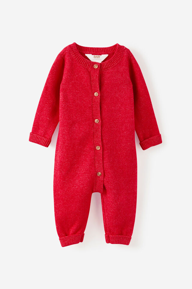 Baby Organic Knit Blend Long Sleeve All In One, VARSITY RED MARLE