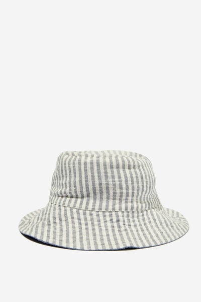 Billy Reversible Bucket Hat, VANILLA/STEEL DAWSON STRIPE