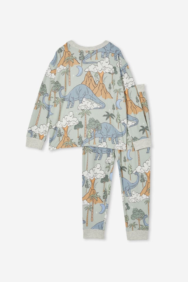 Chuck Long Sleeve Pyjama Set, STONE GREEN/DINO VOLCANO