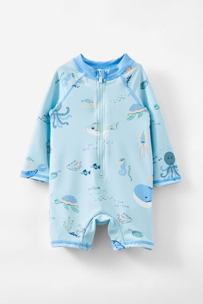 Maiô - Cameron Long Sleeve Swimsuit, FROSTY BLUE/SEA CREATURES