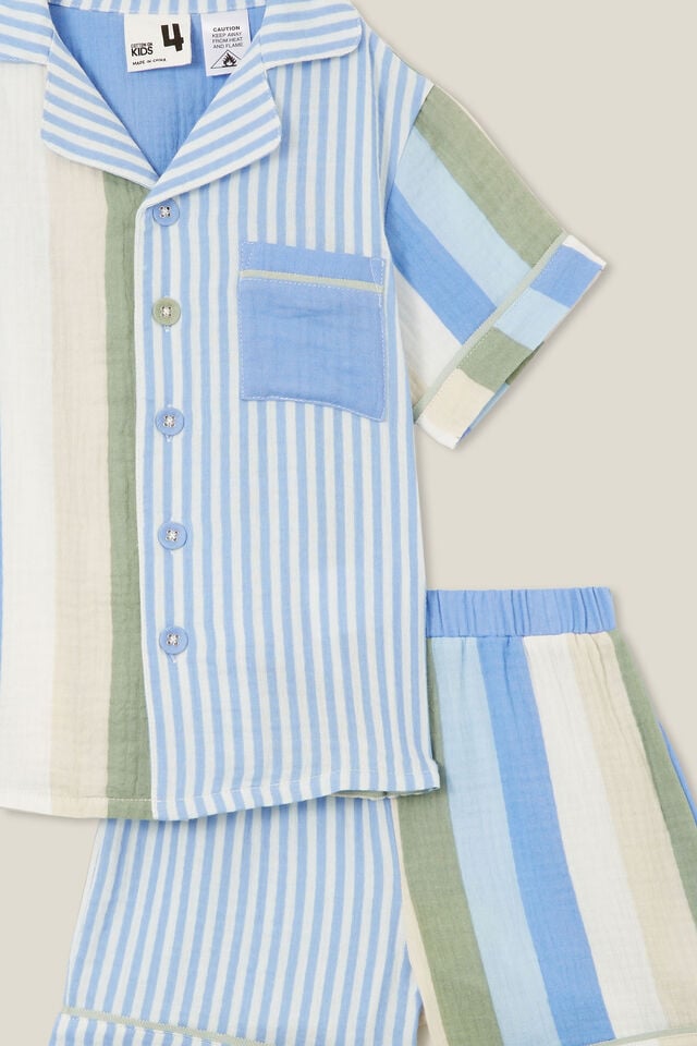 Archer Short Sleeve Pyjama Set, DUSK BLUE/BOLD STRIPE COLOURBLOCK