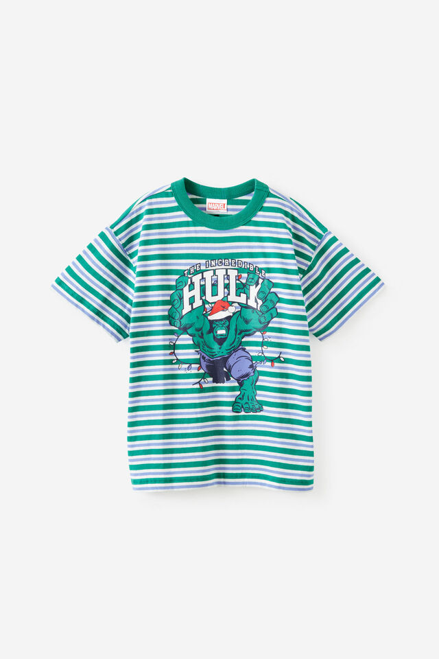 The Hulk Marvel Drop Shoulder SS Tee, LCN MAR ENGLISH IVY/ HULK XMAS STRIPE