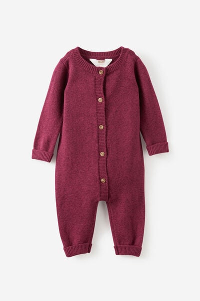 Baby Organic Knit Blend Long Sleeve All In One, BERRY JAM MARLE