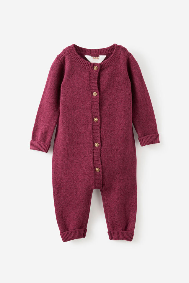 Baby Organic Knit Blend Long Sleeve All In One, BERRY JAM MARLE