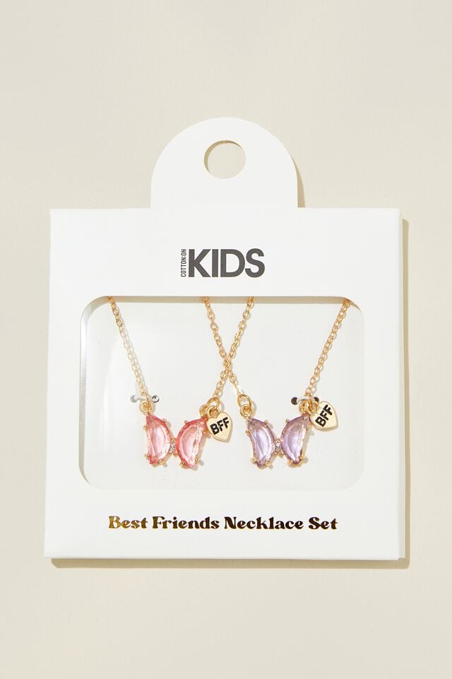 Kids 2 Pk Necklaces, BUTTERFLIES/GOLDY