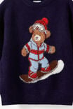 Boys Cosy Crew Neck Sweater, DENIM NAVY/SNOWBOARD BEAR - example image 2