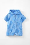 Baby Hooded Towel Romper, DUSK BLUE/JACQUARD SHARKS - alternate image 1