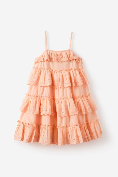 Sleeveless Broderie Dress, APRICOT MIST