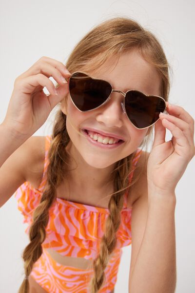 Kids Hayley Heart Metal Sunglasses, BROWN/GOLD