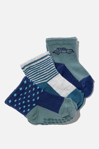 3Pk Baby Socks, CARS/RUSTY AQUA