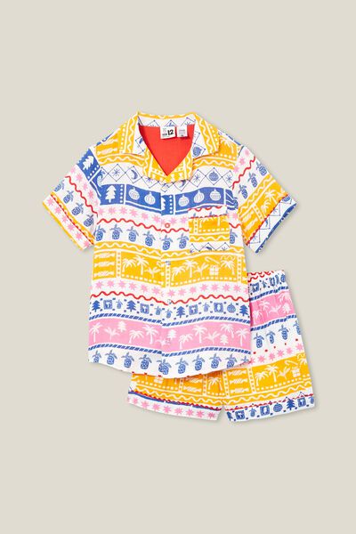 Rylee Kids Cc Short Sleeve Pyjama Set, VANILLA/TROPICAL FAIRISLE