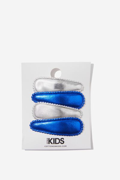 4 Pk Covered Snap Clips, SILVERY/BLUE PUNCH SNAPS