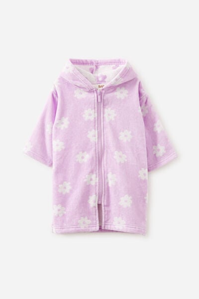 Baby Zip Through Hooded Towel, LILAC DROP/JACQUARD DAISIES