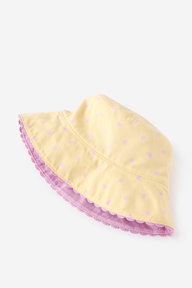 Kids Reversible Bucket Hat - Personalised, BUTTER YELLOW/SPOT