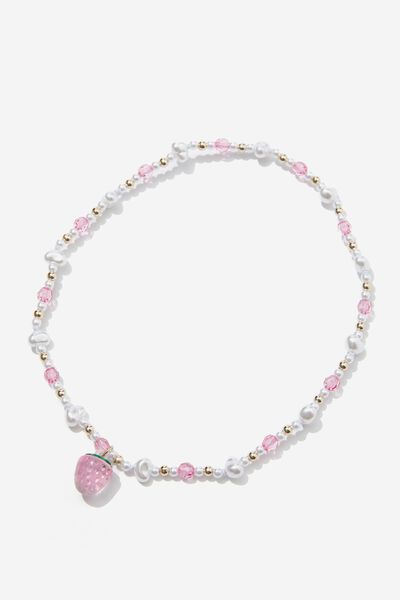Beaded Necklace, GOLDY PEARLY STRAWBERRY
