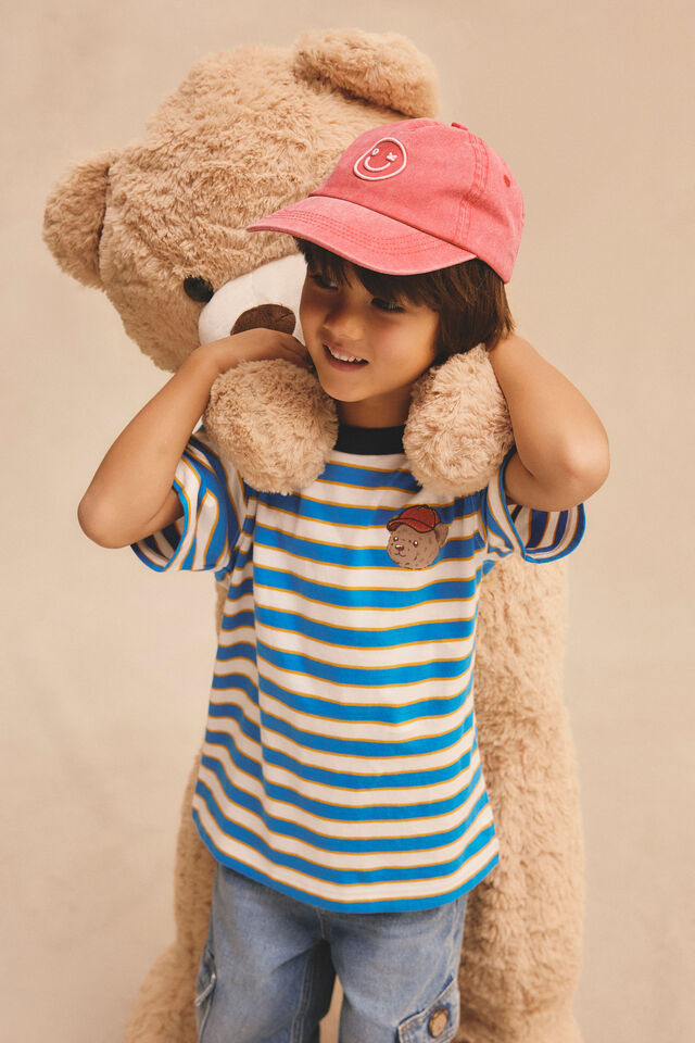 Essentials Graphic Short Sleeve Tee, HARBOUR BLUE/VANILLA/GOLDEN STRIPE BEAR