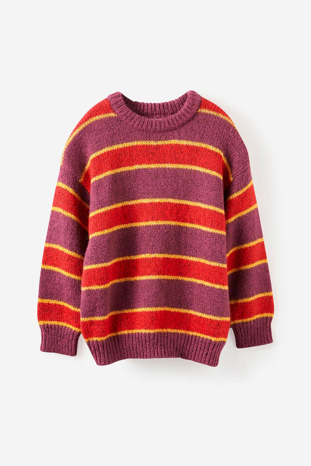 Boys Cosy Crew Neck Sweater, VARSITY RED STRIPE