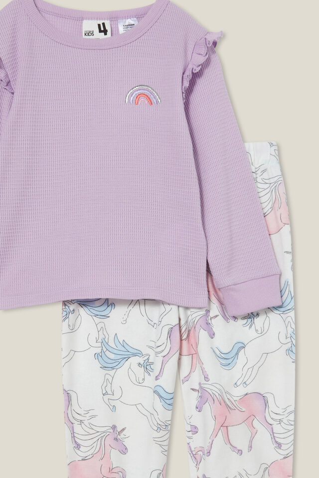 Willow Long Sleeve Flutter Pyjama Set, LILAC DROP/ BREEZY UNICORN