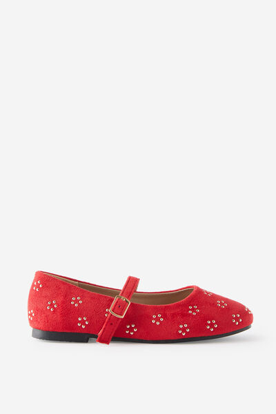 Kids Ballet Flat, VARSITY RED/STUDDED