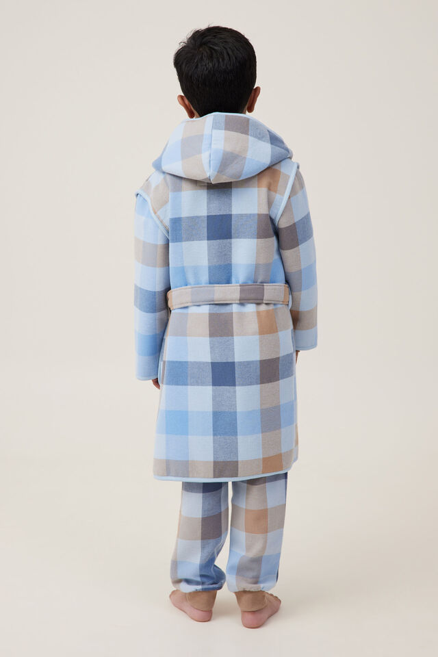 Boys Flannel Hooded Gown, FROSTY BLUE/WINTERS CHECK