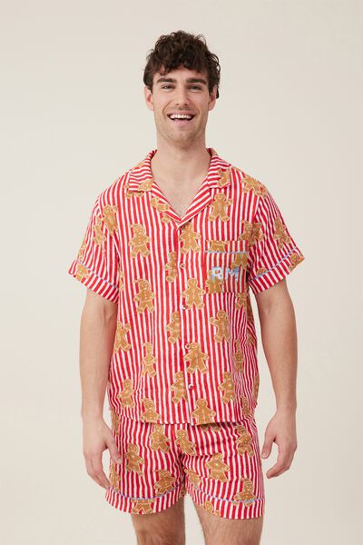 Carter  Short Sleeve Pyjama Set Personalised, ANTHRIUM RED/GINGERBREAD