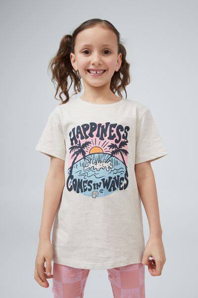 Penelope Short Sleeve Tee, CARAMEL MARLE/HAPPINESS COMES IN WAVES
