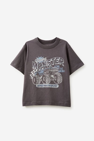 Jonny Short Sleeve Graphic Print Tee, RABBIT GREY/MONSTER TRUCKS