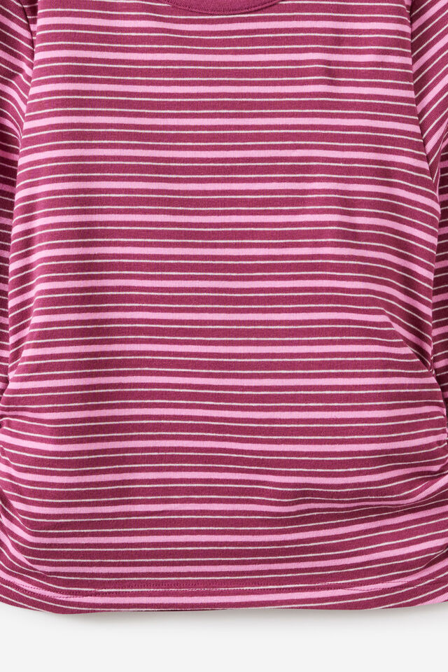 Fitted Long Sleeve Essential Gathered Top, BERRY JAM/PINK MILK/BALLET PINK STRIPE