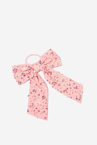 Bailee Bow Hair Tie, BLUSH PINK/SEQUIN