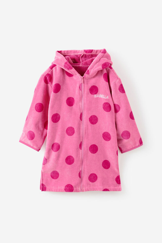 Kids Zip Thru Hooded Towel - Personalised, STRAWBERRY MILK/POPPING PINK SPOT