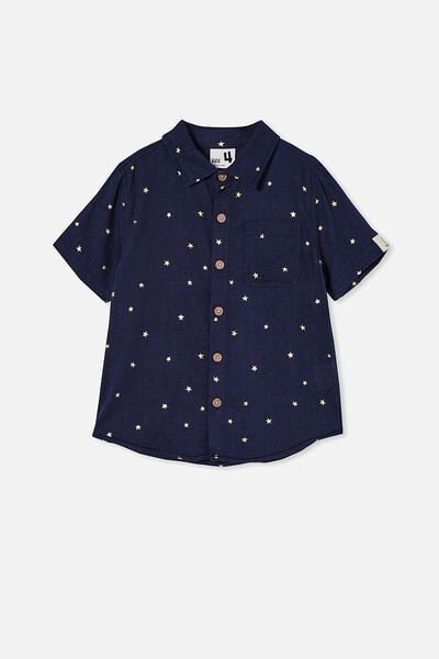 Resort Short Sleeve Shirt, INDIGO/FOIL STAR YARDAGE